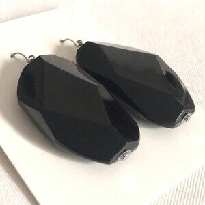 Large Faceted Black Rhinestone Pierced Fashion Earrings